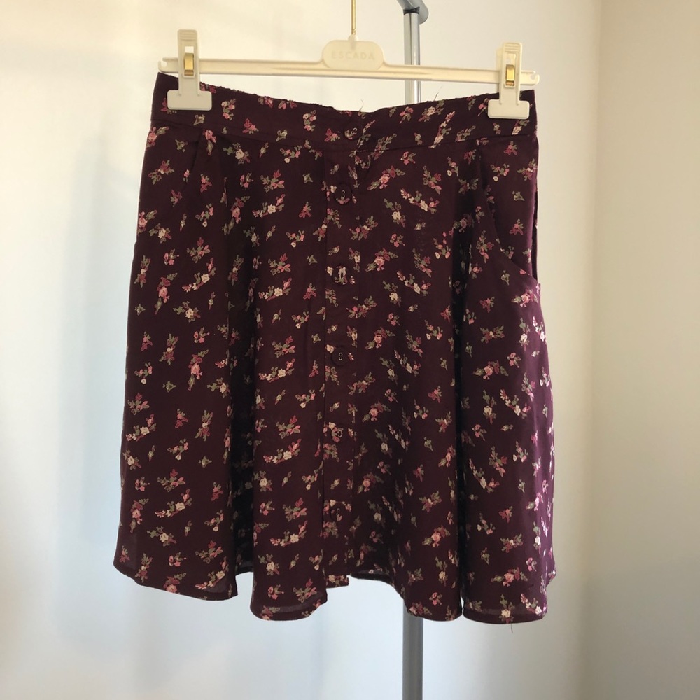 Burgundy Floral Skater Skirt